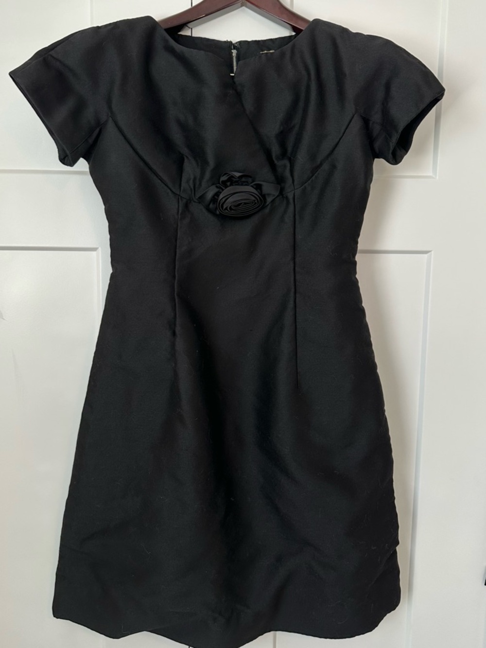 Vintage Leslie Fay Black Cap-Sleeve Mini Dress with Rosette